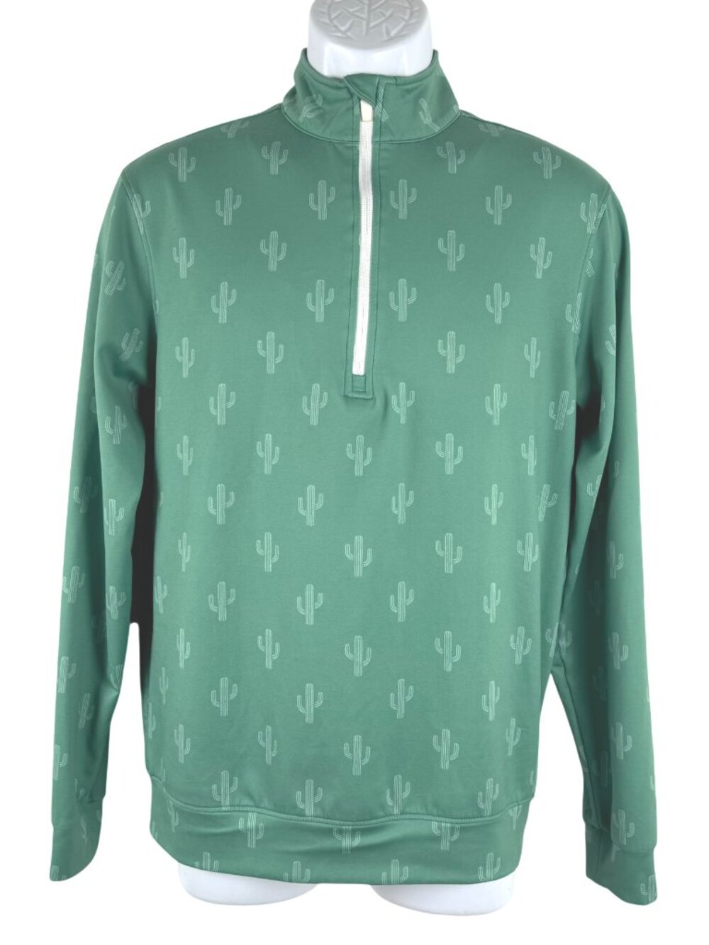 Waggle 1/4 Zip Pullover Mens Small Green Cactus Print Golf Stretch  TP-3957
